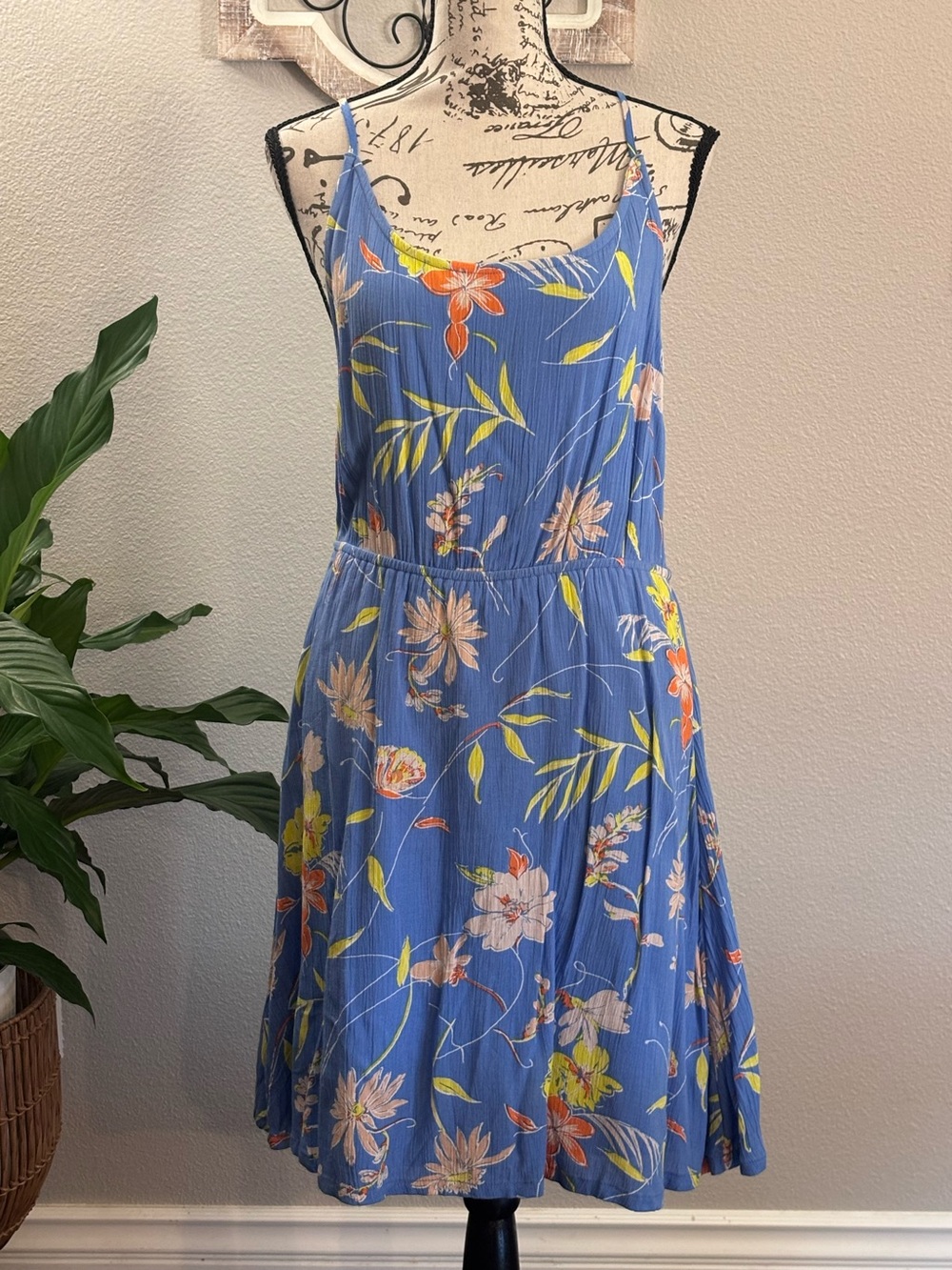 O'Neill Blue Floral Midi Sundress with Spaghetti Straps
